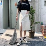高腰开叉牛仔半身裙女新款时尚显瘦气质中长款包臀长裙子(复古蓝 XS)