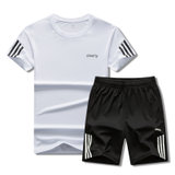 富贵鸟运动套装男夏季跑步休闲健身运动服两件套新品速干运动男装(白色 3XL 建议160-180斤)