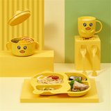 ALCOCO儿童餐具套装可爱卡通餐盘叉勺组合装小黄鸭餐盘五件套JL6230+6231+623201黄 造型萌趣  分格餐盘