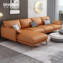 新飓简约现代大小户型科技布艺沙发意式极简网红橙色7字形贵妃位时尚轻奢软沙发客厅沙发组合(脚踏 海绵版)