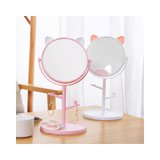 猫耳朵台式化妆镜 高清时尚放大公主镜宿舍桌面梳妆镜美容镜(白色)