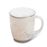 冠京 花雕办公杯CA701低骨瓷咖啡牛奶陶瓷马克杯情侣创意茶水杯(银色)