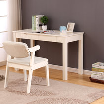 一米色彩 书桌 电脑桌 家用实木学生写字台办公桌橡胶木新中式书房书桌(1.4米暖白色 单桌+椅子)