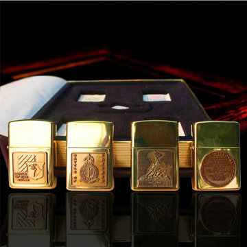 芝宝zippo打火机纯铜贴章纪念珍藏套装二战一卷四只二战经典战役