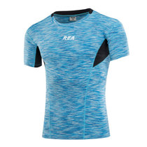 REA 男式 拼色运动舒适短袖T恤R1610-001(蓝色 XXL)
