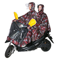 双人双帽檐雨披 自行车摩托车雨衣电动车雨披防风防雨单人男女士加大加厚骑行通用(红色迷彩)(XXXL)