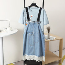 小众设计款女装背带裙蕾丝边小香风牛仔裙B2006(天蓝色 L)