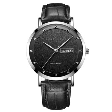 海明威hemingway德国手表潮流男表日历防水石英表f003黑盘银针黑带