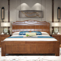 木巴新中式实木床雕花双人床1.8米胡桃色婚床现代经济型大床主卧家具(C358 默认)