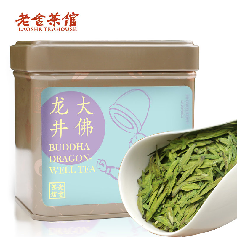 老舍茶馆 茶叶 大佛龙井绿茶 铁盒装50g