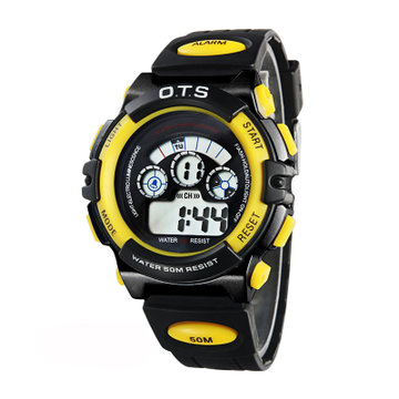 ots50米防水儿童电子表 时尚学生手表计时表 多功能七彩灯日历闹钟
