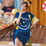 【俞兆林】 爱心小熊睡衣女夏季短袖可爱可外穿2021年新款女士家居服套装 36005(蓝色 M)