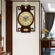 汉时（Hense）欧式创意客厅木质挂钟中式黄铜鹿头装饰静音石英时钟HW28(棕色-带黄铜鹿头)