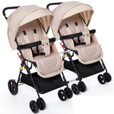 婴儿推车高景观可拆双胞胎车轻便携宝宝手推可坐可躺折叠儿童推车双胞胎婴儿车(亚麻卡)