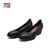 马内尔春季新款中跟真皮女鞋圆头粗跟休闲舒适纯色女士鞋G95301(黑色 37)