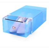【买二赠一】金属包边鞋子收纳盒 透明鞋盒抽屉式塑料鞋盒子(蓝色)