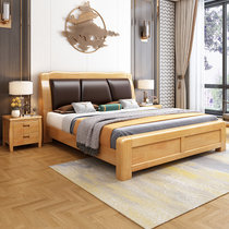 恒兴达 实木床1.8米中式橡胶木色双人床经济型简约现代小户型主卧储物床软靠床(1.5*2米原木色 单床)