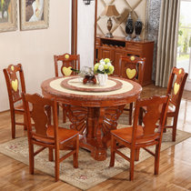 简约现代大理石餐桌圆形带转盘实木餐桌椅组合家用饭桌圆餐桌家具(一桌十椅 1.5米)