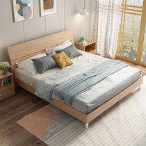 A家 北欧双人床板式单人床现代简约1.5米1.8米高箱储物床主卧卧室家具 Y3A0125(1.8米框架床 床+床垫+床头柜*2+四门衣柜)