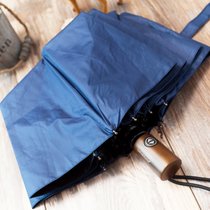 Lotosblume全自动三折叠男士商务创意晴雨伞防风加固型黑胶遮阳伞(木手柄蓝102cm(防风))