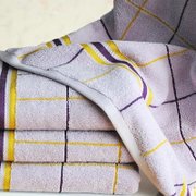 Quill棉羽 进口纯棉彩格方块大浴巾 纯棉毛巾(紫色)