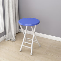 折叠椅子家用餐椅简易椅休闲靠背椅宿舍凳子阳台靠椅便携成人圆凳(白架蓝色圆凳（无靠背） 默认版本)