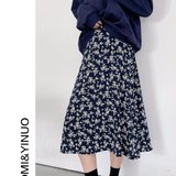 韩国东大门女装2021春季新款高腰显瘦碎花半身裙长裙(黑色 均码)
