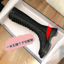 SUNTEK长靴骑士靴增高2021年秋冬新款长筒靴女鞋子高筒弹力小个子瘦瘦靴(37 黑色+内增高【绒里】)