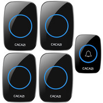 CACAZI卡佳斯 A10一拖四交流数码门铃无线家用智能远距离电子遥控 老人呼叫器 防水无线门铃(黑色)