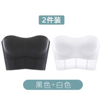 SUNTEK无肩带防滑外穿大胸显小内衣女薄款抹胸式聚拢美背婚纱隐形文胸罩(白色+黑色【两件】 40/90D 薄杯)