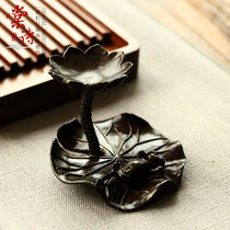 棠诗茶道 日本铁壶铸铁茶壶盖置盖托壶盖架纯铜盖置荷花盖置