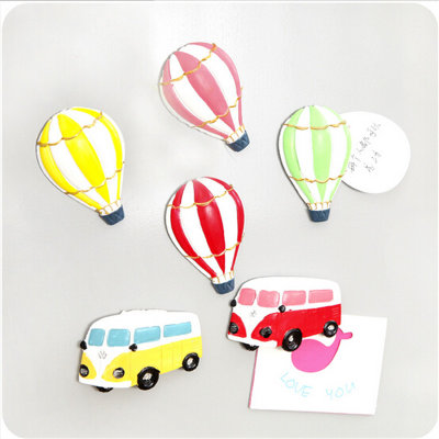 有乐A431时尚热气球与巴士立体大树脂冰箱贴 可爱卡通贴磁贴lq2080(3个红色巴士)