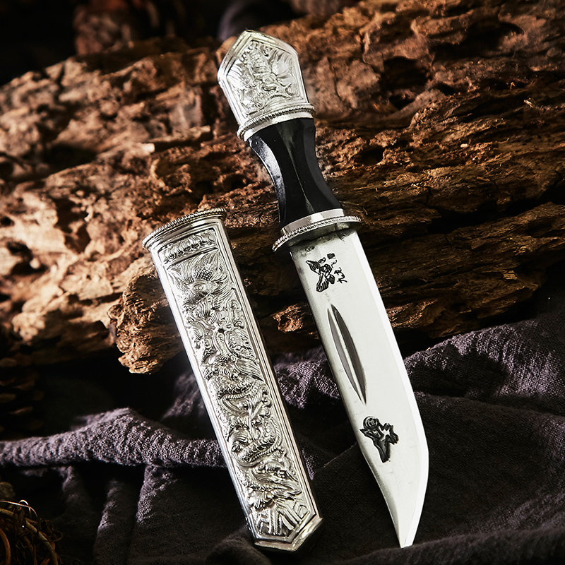 【棠诗557181水果刀图片】楚家刀 九龙飞鹰黑檀系列 降魔刀经典直刀