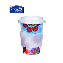 韩国乐扣乐扣陶瓷杯创意马克杯带盖情侣杯带盖咖啡杯牛奶水杯(生如夏花370ml)