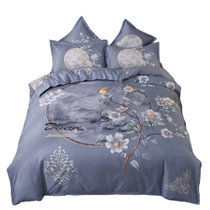 黛格单双人床上用品 1.5m 1.8m 2.0m床可爱卡通花卉大版植物羊绒加厚磨毛四件套件芦荟棉 被套 床单 枕套(J格调-沙绿 默认)