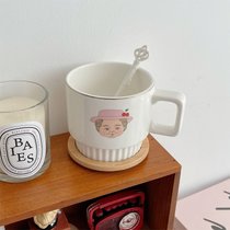 穆尼*韩式ins风樱桃马克杯可爱陶瓷水杯早餐牛奶咖啡杯子带盖带勺(阿嫲(杯+盖+宫廷勺)盖子可做杯垫)