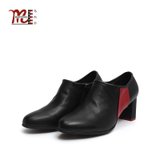 马内尔专柜同款秋季女鞋潮流拼色商务休闲粗跟高跟真皮单鞋G95381(黑/红色 34)
