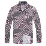 2013春夏款商务休闲格子男式长袖衬衫高档正品衬衣5841(红方格子 XL)