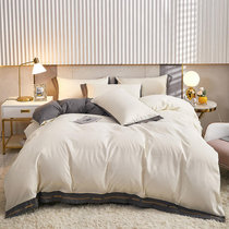 纯色床单被套床上用品四件套网红1.5m床笠磨毛1.8米全纯棉三件套(简尚-奶昔白)