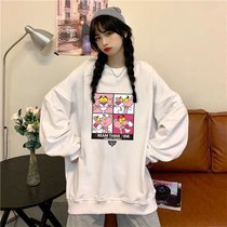 棉卫衣女潮春秋季薄款外套百搭新款学生宽松长袖秋季上衣女(白色-粉豹【高含棉】 S)