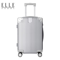 ELLE HOMME新款时尚拉链拉杆箱防撞直包角旅行箱静音万向轮行李箱(淡雅银 20寸)