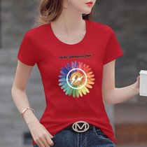 棉 T恤女夏季印花设计感体恤衫修身显瘦上衣韩版女装(彩色雏菊【红色】 3XL)