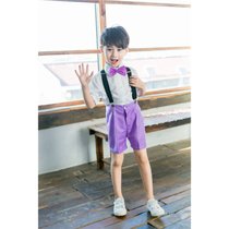 六一儿童合唱演出服男童背带裤男孩小学生合唱团朗诵舞蹈表演服装(短袖B紫色)(170cm)