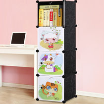 索尔诺卡通书柜儿童书架自由组合玩具收纳柜简易储物置物架柜子(A6104黑色 单排书柜)