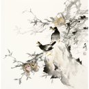 娄可成 石榴八哥> 国画 花鸟画 水墨写意 石榴 八哥 斗方