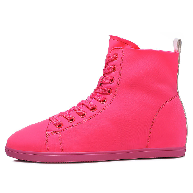 古奇天伦平底女鞋女单鞋休闲帆布鞋高帮鞋系带2015秋季新款桃红色39