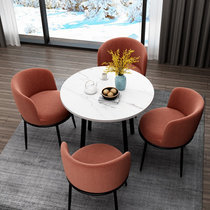 TIMI天米 现代餐桌椅组合 北欧家用餐桌椅 圆桌一桌四椅 仿大理石桌面(白色90餐桌 4把橙色布艺椅)
