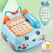婴幼儿童电话机玩具仿真座机宝宝双语手机6个月男女孩***0-1岁(电话蓝+手机颜色随机 充电版)