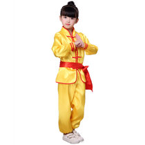 儿童武术演出服女童练功服幼儿太极服短袖服男童长袖功夫表演服装(黄色长袖)(170cm)