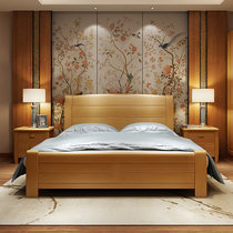 美天乐 床  榉木床 实木床 1.5米1.8m高箱储物床 现代简约新中式双人床(1.8*2米框架款 床+床头柜*2)